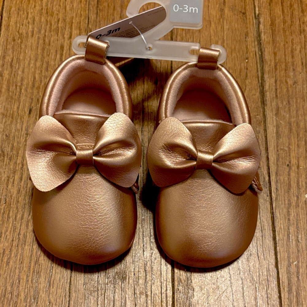 Carter's Shiny Bronze Baby Shoes with Bow